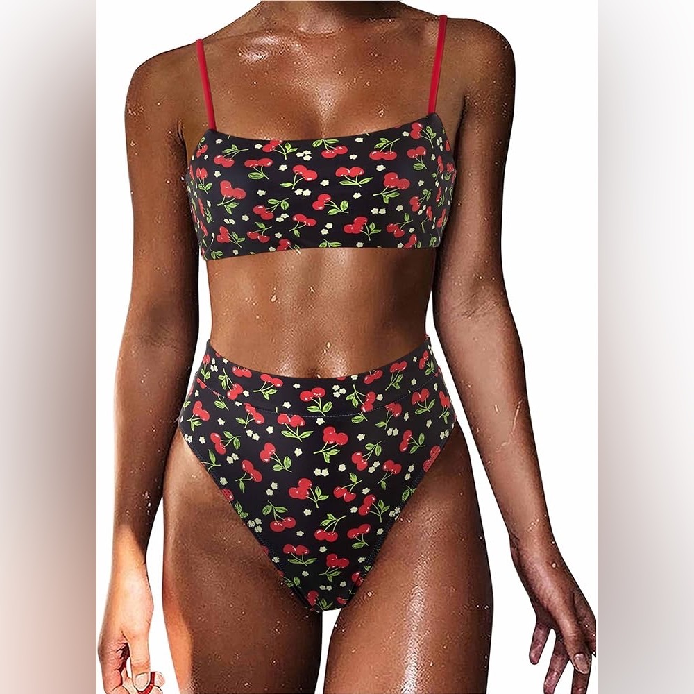 MOSHENGQI Women's Two Piece Swimsuit Strappy High Waisted High Cut Bathing Suit